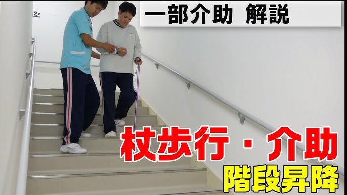 杖歩行介助 階段昇り