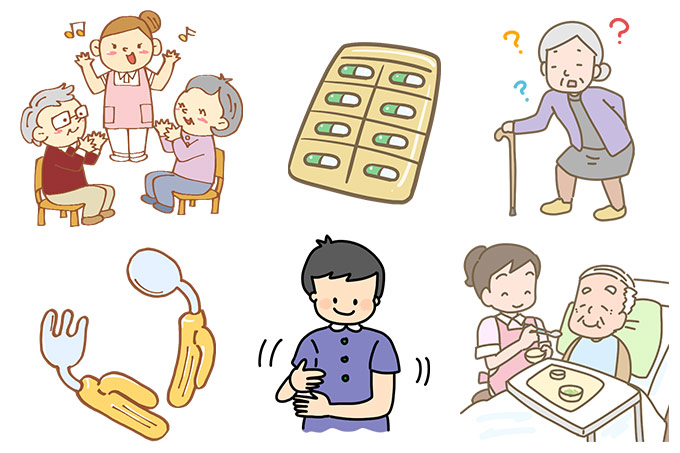 入浴介助をするゆるくて可愛い女性の介護士の無料 フリー イラストかわいい手描きの無料素材「てがきっず」保育園・小学校・介護施設にぴったりのフリー 素材イラスト