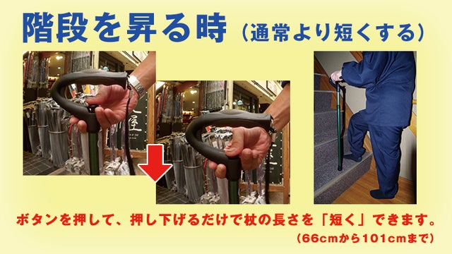 アルミ製 無段階伸縮ステッキ 長さ66～103cm 無段階重さ：400g 木製