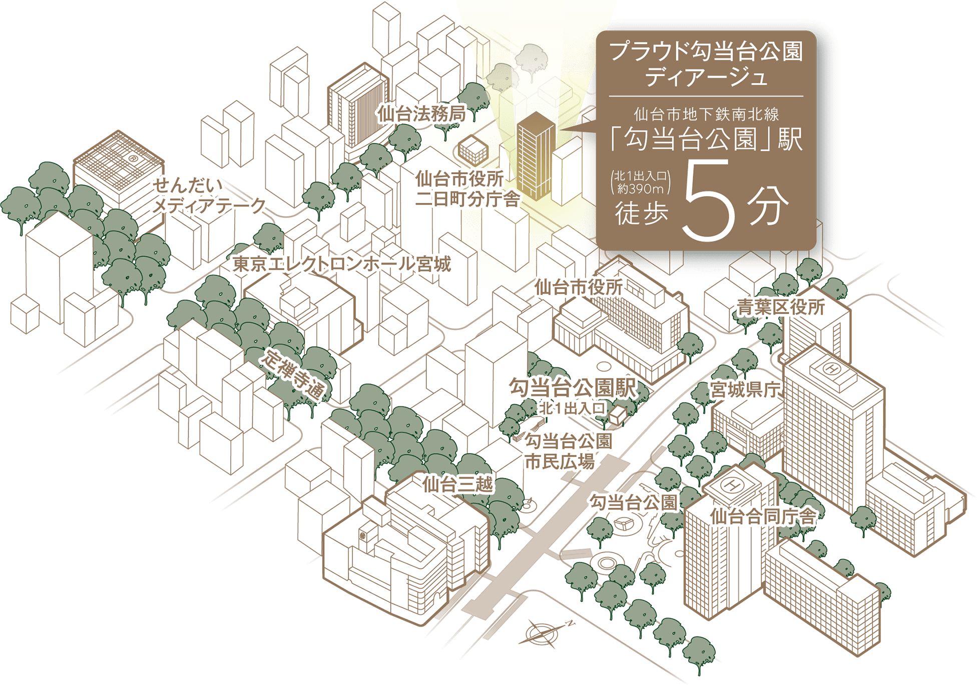 【勾当台公園駅から】仙台青葉荘教会への道案内