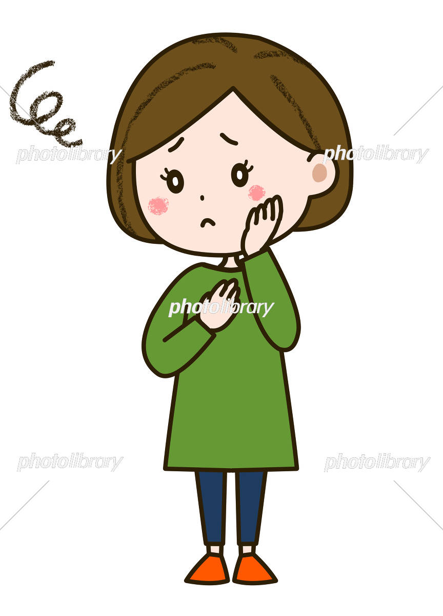 口に手を当て心配をする主婦のイラストイラスト無料・かわいいテンプレート